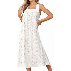 image:imageEkouaer Long Sleeveless Nightgowns for Women Ladies Night Gown Embroidery Sleepdress Tank Nightdress Victorian SleepshirtWhite Flower