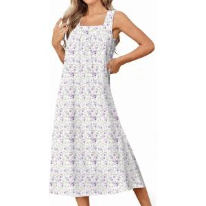 image:imageEkouaer Long Sleeveless Nightgowns for Women Ladies Night Gown Embroidery Sleepdress Tank Nightdress Victorian SleepshirtWhite Purple Floral