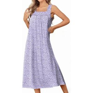 image:imageEkouaer Long Sleeveless Nightgowns for Women Ladies Night Gown Embroidery Sleepdress Tank Nightdress Victorian SleepshirtWhite Purple Point