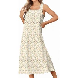 image:imageEkouaer Long Sleeveless Nightgowns for Women Ladies Night Gown Embroidery Sleepdress Tank Nightdress Victorian SleepshirtYellow Floral