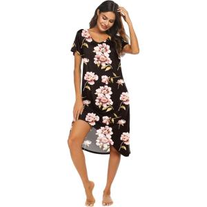 image:imageEkouaer Nightgowns Womens Short Sleeve Sleepwear Comfy Loungewear Plus Size Night Shirt S3XLCblackflower Pat2