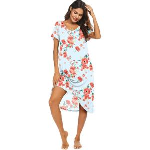 image:imageEkouaer Nightgowns Womens Short Sleeve Sleepwear Comfy Loungewear Plus Size Night Shirt S3XLCpoppy Pat3