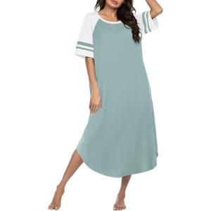 image:imageEkouaer Nightgowns for Women Cotton Long Night Gowns Plus Size Moo Moos Short Sleeve House Dress Soft Sleep Shirts S5XLLight Green