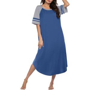 image:imageEkouaer Nightgowns for Women Cotton Long Night Gowns Plus Size Moo Moos Short Sleeve House Dress Soft Sleep Shirts S5XLNavy