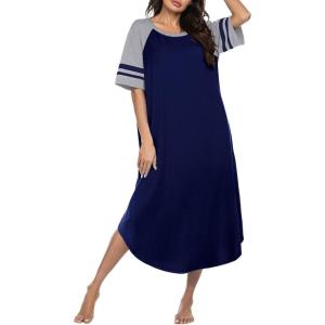 image:imageEkouaer Nightgowns for Women Cotton Long Night Gowns Plus Size Moo Moos Short Sleeve House Dress Soft Sleep Shirts S5XLNavy Blue