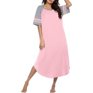 image:imageEkouaer Nightgowns for Women Cotton Long Night Gowns Plus Size Moo Moos Short Sleeve House Dress Soft Sleep Shirts S5XLPink