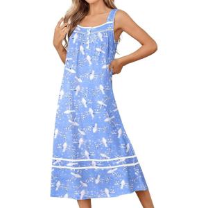 image:imageEkouaer Nightgowns for Women Cotton Long Night Gowns Sleeveless Sleep Dress Victorian Nightdress Ladies Sleepwear XS4XLBirds Blue