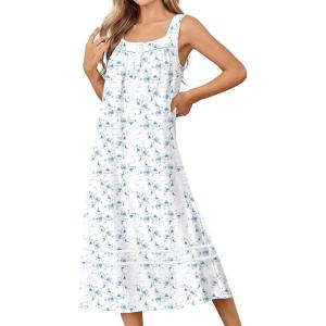 image:imageEkouaer Nightgowns for Women Cotton Long Night Gowns Sleeveless Sleep Dress Victorian Nightdress Ladies Sleepwear XS4XLBlue Flowers White
