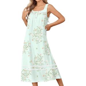 image:imageEkouaer Nightgowns for Women Cotton Long Night Gowns Sleeveless Sleep Dress Victorian Nightdress Ladies Sleepwear XS4XLFloral Green