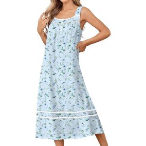 image:imageEkouaer Nightgowns for Women Cotton Long Night Gowns Sleeveless Sleep Dress Victorian Nightdress Ladies Sleepwear XS4XLFloral Light Blue