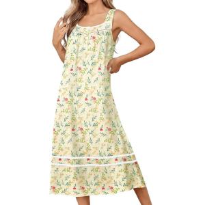 image:imageEkouaer Nightgowns for Women Cotton Long Night Gowns Sleeveless Sleep Dress Victorian Nightdress Ladies Sleepwear XS4XLFloral Light Yellow
