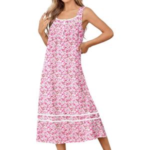 image:imageEkouaer Nightgowns for Women Cotton Long Night Gowns Sleeveless Sleep Dress Victorian Nightdress Ladies Sleepwear XS4XLFloral Pink