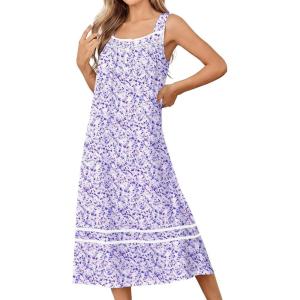 image:imageEkouaer Nightgowns for Women Cotton Long Night Gowns Sleeveless Sleep Dress Victorian Nightdress Ladies Sleepwear XS4XLFloral Purple