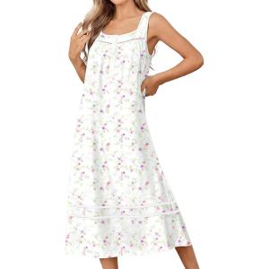 image:imageEkouaer Nightgowns for Women Cotton Long Night Gowns Sleeveless Sleep Dress Victorian Nightdress Ladies Sleepwear XS4XLLittle Flowers White