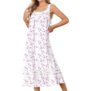 image:imageEkouaer Nightgowns for Women Cotton Long Night Gowns Sleeveless Sleep Dress Victorian Nightdress Ladies Sleepwear XS4XLPink Flower White