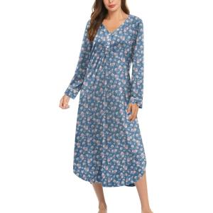 image:imageEkouaer Nightgowns for Women Long Sleeve Nightgown Long Sleepwear Button Down Sleep Shirt Soft Night Gown S4XLBluered Flowers