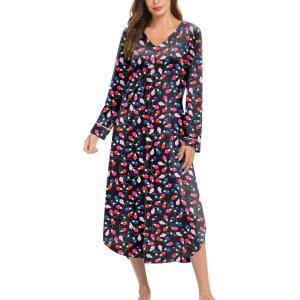 image:imageEkouaer Nightgowns for Women Long Sleeve Nightgown Long Sleepwear Button Down Sleep Shirt Soft Night Gown S4XLChristmas