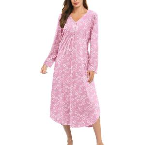 image:imageEkouaer Nightgowns for Women Long Sleeve Nightgown Long Sleepwear Button Down Sleep Shirt Soft Night Gown S4XLPink Floral