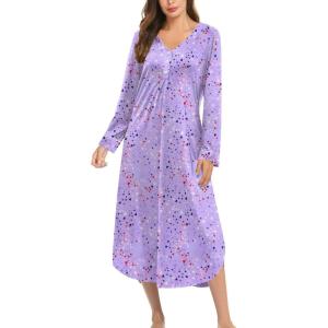 image:imageEkouaer Nightgowns for Women Long Sleeve Nightgown Long Sleepwear Button Down Sleep Shirt Soft Night Gown S4XLPurple Stars