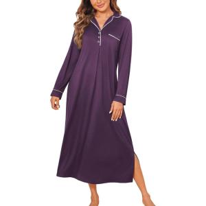 image:imageEkouaer Nightgowns for Women Long Sleeves Nightgown Soft Sleepwear Button V Neck Sleepshirt Long Nightgown SXXLPurple