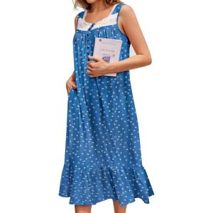 image:imageEkouaer Nightgowns for Women Sleeveless Night Gown Victorian Sleep Shirt with Pockets Ladies Pajamas Lace Trim SleepwearDog Paws Print
