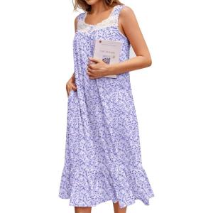 image:imageEkouaer Nightgowns for Women Sleeveless Night Gown Victorian Sleep Shirt with Pockets Ladies Pajamas Lace Trim SleepwearPolka Dots