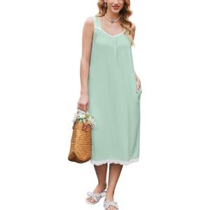 image:imageEkouaer Nightgowns for Women Sleeveless Night Gown Victorian Sleep Shirt with Pockets Ladies Pjs Lace Trim Sleepwear SXXLLight Green