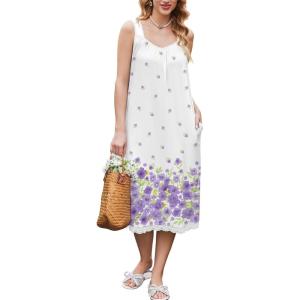 image:imageEkouaer Nightgowns for Women Sleeveless Night Gown Victorian Sleep Shirt with Pockets Ladies Pjs Lace Trim Sleepwear SXXLWatercolor Flowerspurple