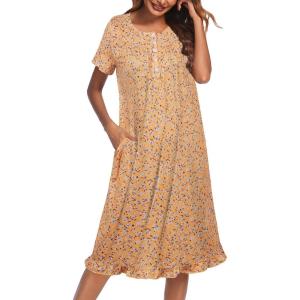 image:imageEkouaer Nightgowns for Women with Pockets Button Front Short Sleeve House Dresses Floral Print Mumu DressOrange Flower