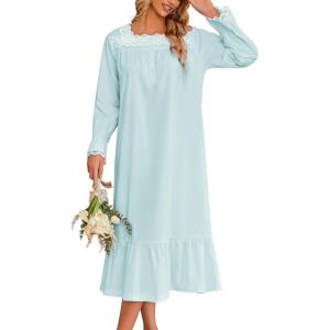 image:imageEkouaer Victorian Nightgown 100 Cotton Long Sleeve Vintage Old Fashioned Gown for WomenLight Blue