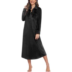 image:imageEkouaer Women Flannel Nightgown Full Length Boyfriend Nightshirt Plaid Long Sleep Dress with Button Loungewear SXXXLBlack