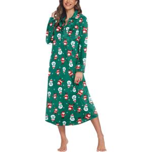 image:imageEkouaer Women Flannel Nightgown Full Length Boyfriend Nightshirt Plaid Long Sleep Dress with Button Loungewear SXXXLGreen Christmas
