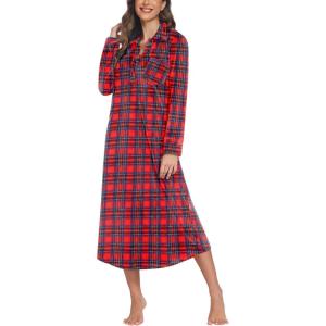 image:imageEkouaer Women Flannel Nightgown Full Length Boyfriend Nightshirt Plaid Long Sleep Dress with Button Loungewear SXXXLRed Plaid