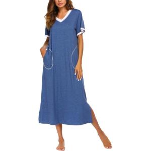 image:imageEkouaer Womens Full Length Short Sleeve NightgownAablue