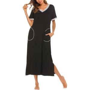 image:imageEkouaer Womens Full Length Short Sleeve NightgownAblack