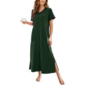 image:imageEkouaer Womens Full Length Short Sleeve NightgownAdark Green