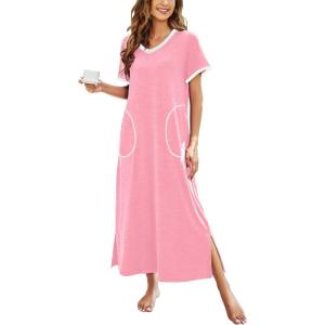 image:imageEkouaer Womens Full Length Short Sleeve NightgownApink