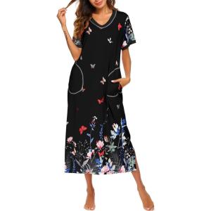 image:imageEkouaer Womens Full Length Short Sleeve NightgownColorful Butterfly