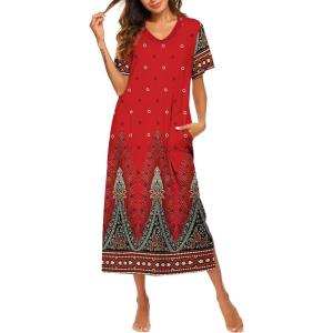 image:imageEkouaer Womens Full Length Short Sleeve NightgownFeather