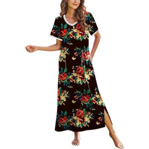 image:imageEkouaer Womens Full Length Short Sleeve NightgownPat13
