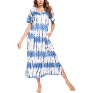 image:imageEkouaer Womens Full Length Short Sleeve NightgownPat2