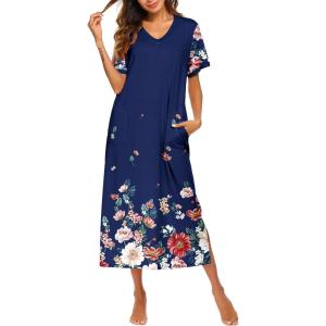 image:imageEkouaer Womens Full Length Short Sleeve NightgownPat27