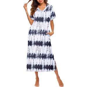 image:imageEkouaer Womens Full Length Short Sleeve NightgownPat7