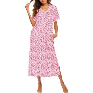 image:imageEkouaer Womens Full Length Short Sleeve NightgownPink Floral