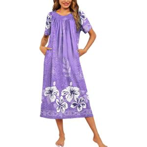 image:imageEkouaer Womens House Dress with Pockets Long Nightgowns for Women House Dress Pleated Front Moo Moos for WomenFloral Purple