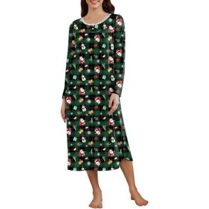 image:imageEkouaer Womens Long Sleeve Nightgown Long Sleepshirt Henley Nightgowns Full Length Sleep Dress with Pockets S3XLChristmas Green