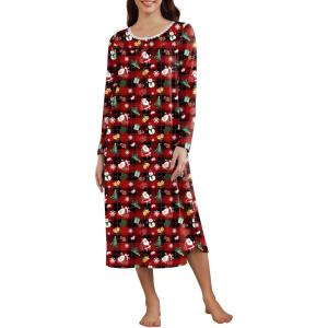 image:imageEkouaer Womens Long Sleeve Nightgown Long Sleepshirt Henley Nightgowns Full Length Sleep Dress with Pockets S3XLChristmas Red