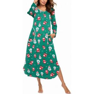 image:imageEkouaer Womens Nightgown VNeck Loungewear Long Sleeve Sleepwear Full Length Nightgown for Women S4XLGreen Christmas