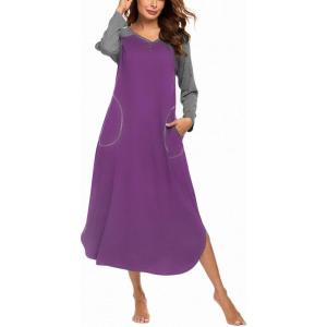 image:imageEkouaer Womens Nightgown VNeck Loungewear Long Sleeve Sleepwear Full Length Nightgown for Women S4XLPurple