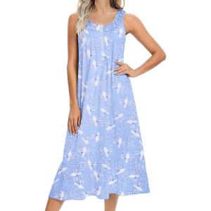 image:imageEkouaer Womens Nightgowns Long Sleeveless Night gown with Pockets Soft Ladies NightdressBlue Birds